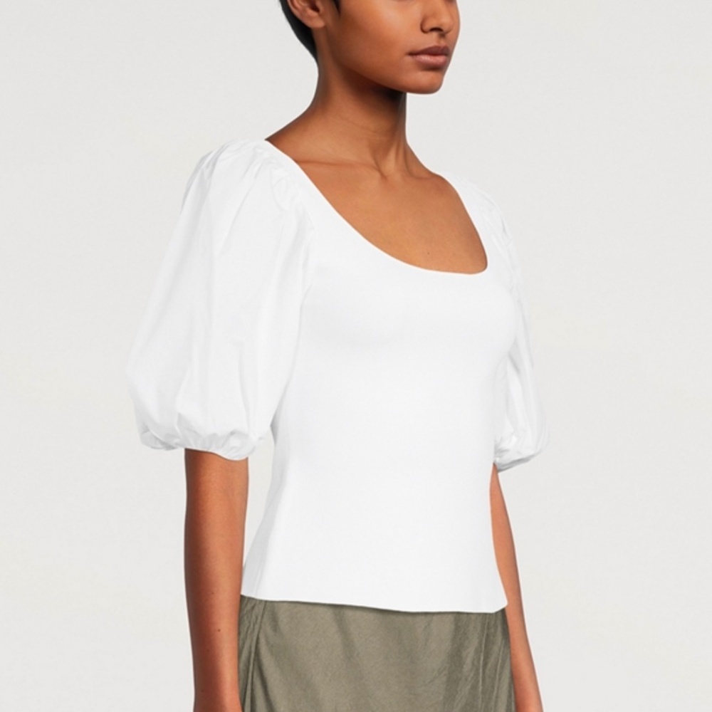 Theory Puff-Sleeve Scoop Top Clinton Knit White Top Sz M